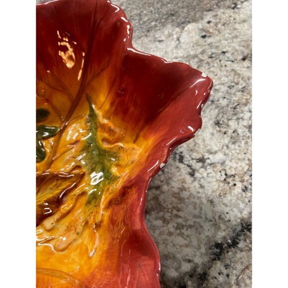Vintage Leaf Shaped Ceramic Bowl | Fall Decor | Autumn Glazed Centerpiece Dish - Picture 4 of 11